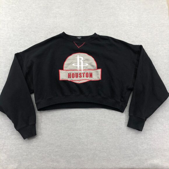 Houston Rockets Sweater Womens XL Cropped Pullover Y2K NBA Black Cotton Blend - Picture 1 of 16